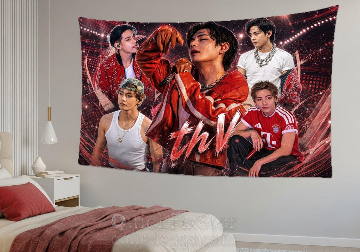 Taehyung Hanging Tapestry | Bantan Boys | Personalized Wall Art | Polyester Fabric | Ship Flag Banner