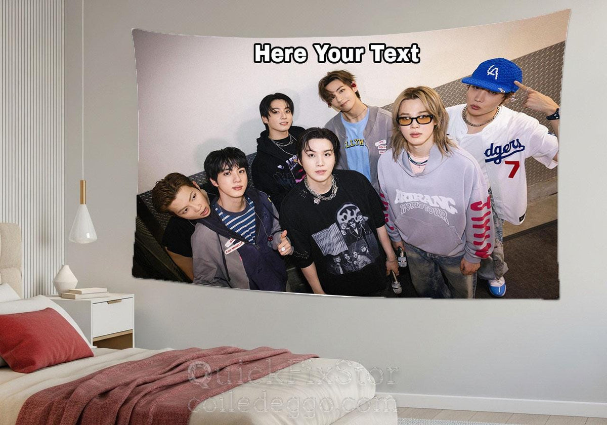 Bangtan Hanging Tapestry | Bantan Boys | Personalized Wall Art | Polyester Fabric | Ship Flag Banner