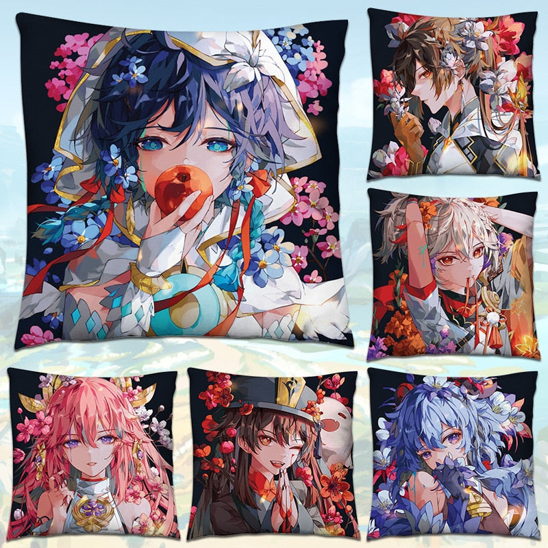 45cm Genshin Impact XIAO Zhongli Venti Hutao Yae Miko Kaedehara Kazuha Pillow Case 2 Side Print Anime Decorating Cushion Cover CD480