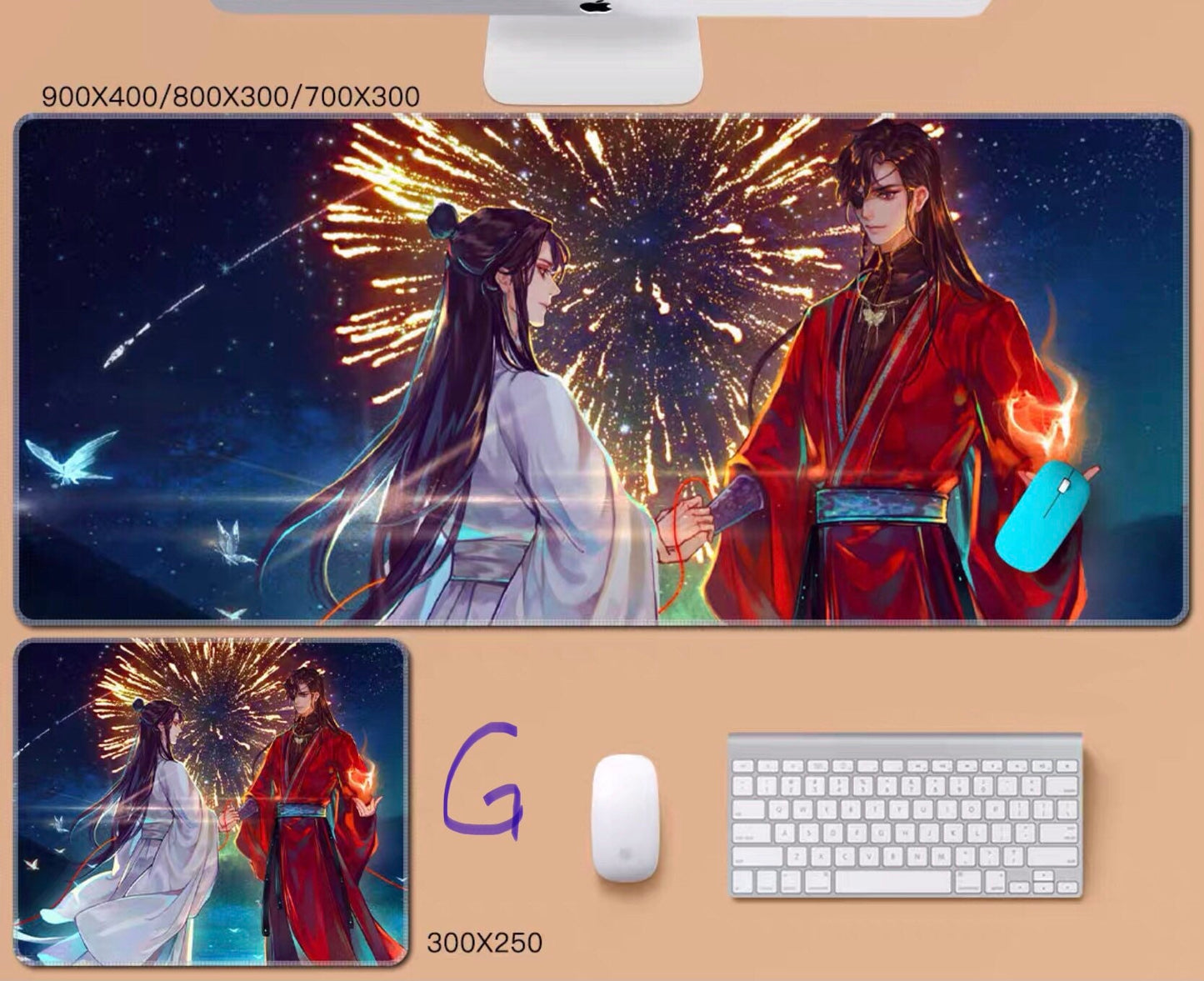 Tian Guan Ci Fu desk pad- TGCF non slip PU leather mouse pad - blotter Hua Cheng Xie Lian MXTX Anime gift Heaven Officials Blessing