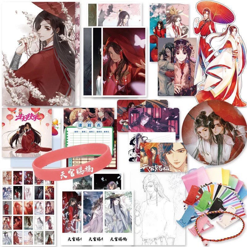 TGCF Gift Bag! 18pcs assortment collectibles, poster badges stickersBL anime gift Tian Guan Ci Fu Xie Lian Huacheng Heaven Official blessing